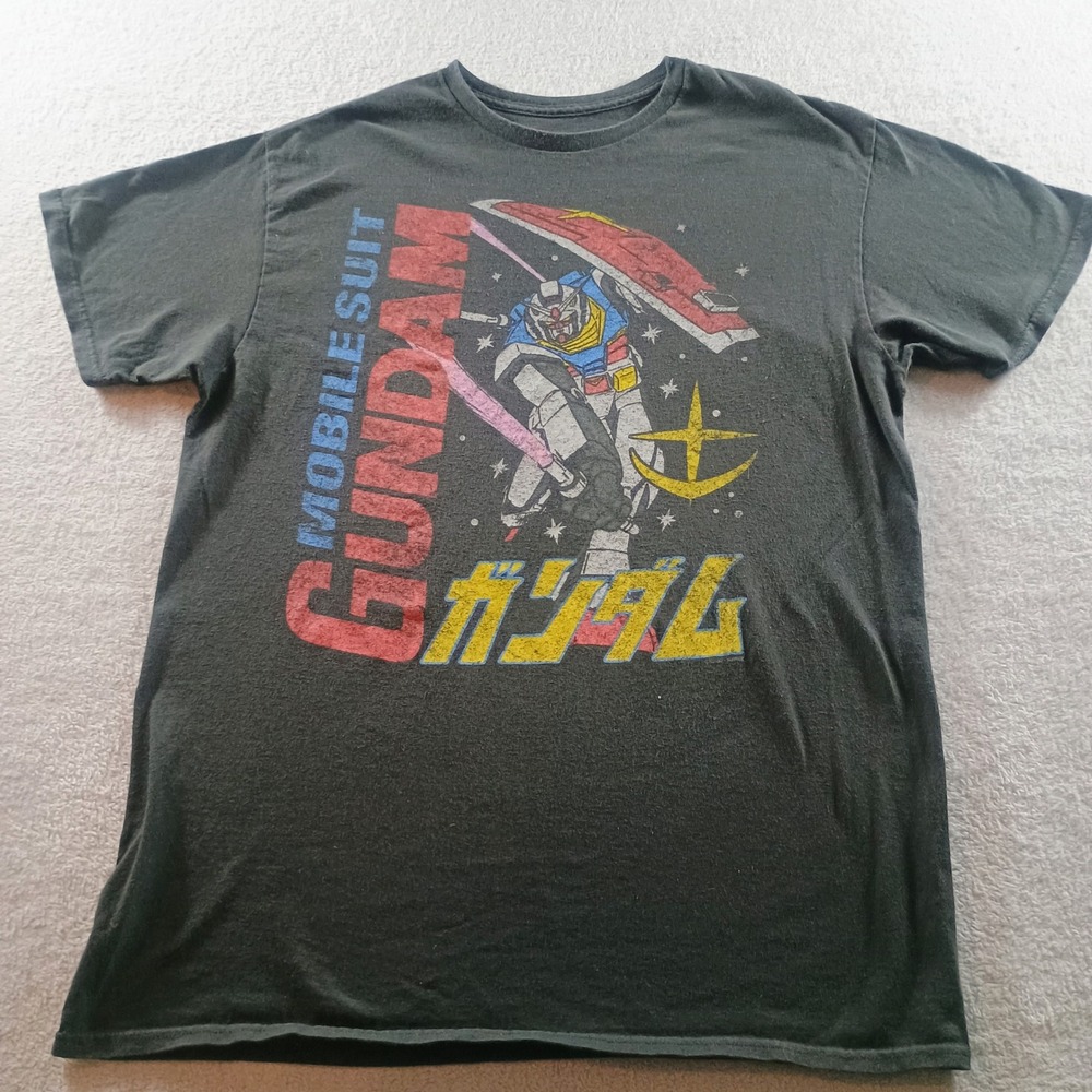 Gundam Mens Graphic T-Shirt Black Large Mobile Suit RX-78-2 Anime Tee